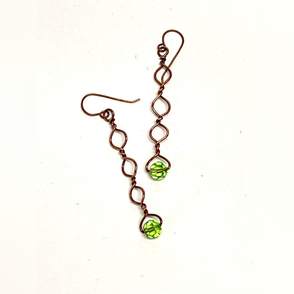 HAND CRAFTED Faceted Austrian Crystal Wire Wrapped Copper Dangle Earrings